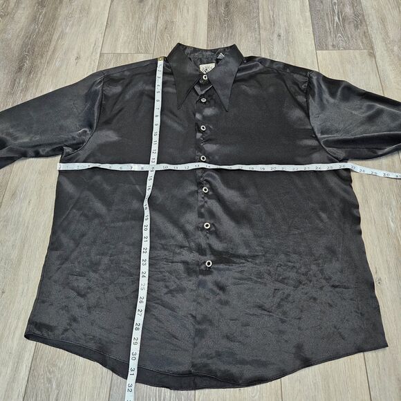 Winner's Vintage Black Satin Point Collar Button Up Shirt Women's 2X Plus - Picture 3 of 7